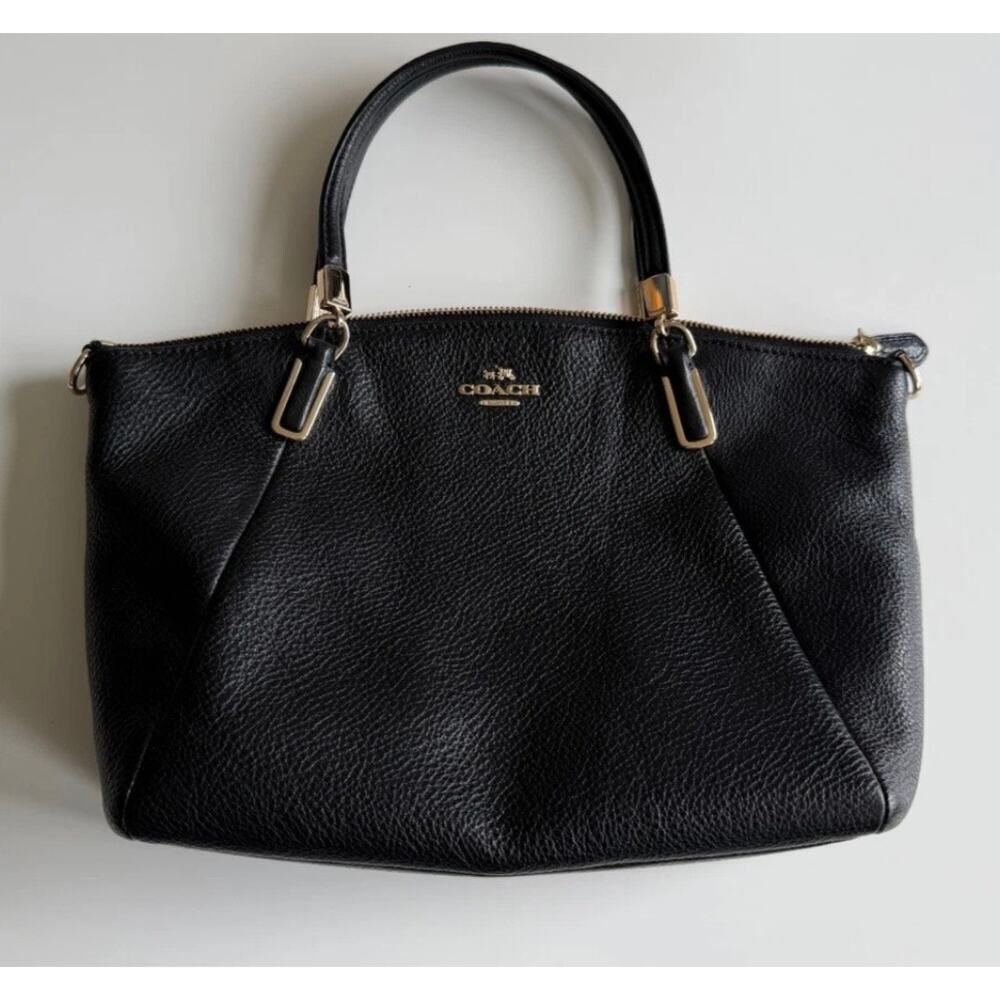 COACH Kelsey Satchel Pebbled Black Leather Handles Purse Bag
36675